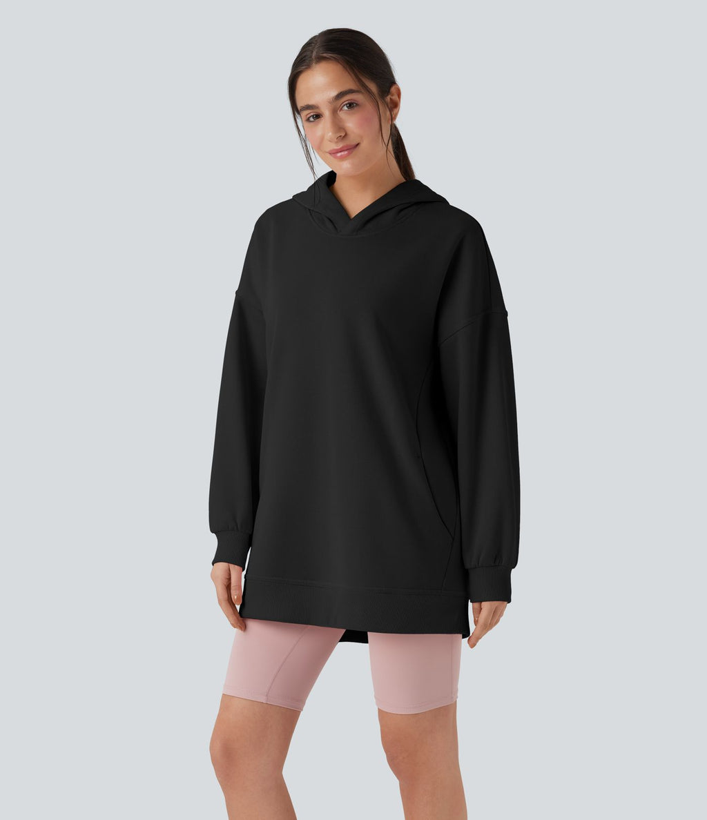 Sweat-shirt décontracté polaire oversize à capuche manches longues avec poches