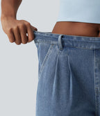 Halara Flex™ Short casual en denim taille mi-haute à ourlet retroussé avec poches