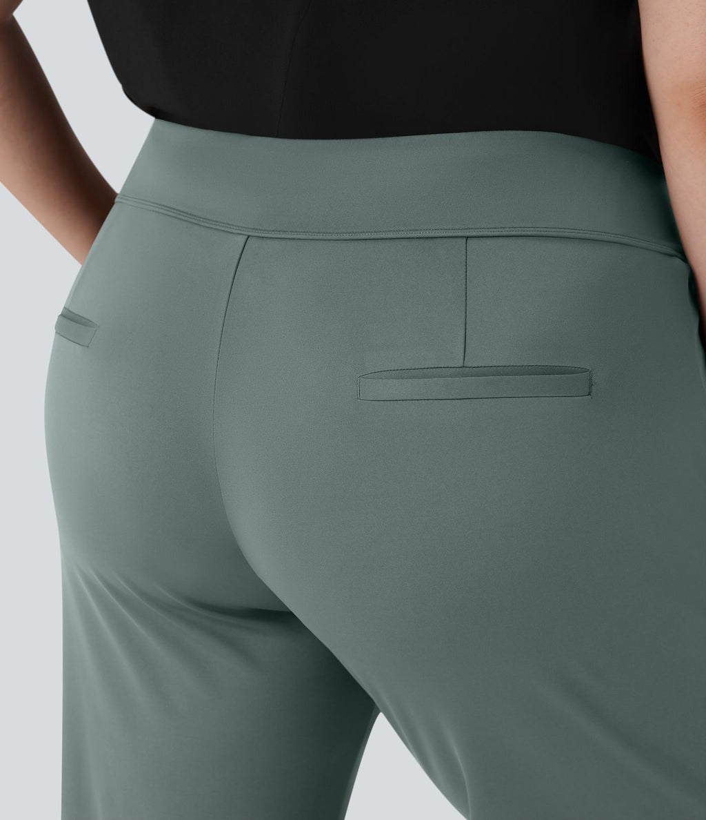 Pantalon tailleur évasé grande taille taille haute Halara Flex™ DayStretch avec poches zippées latérales