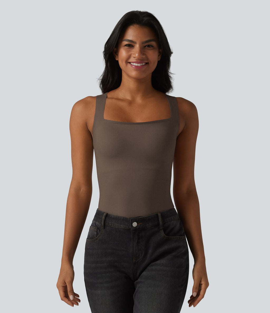 Débardeur décontracté col carré avec soutien-gorge intégré bonnets B-E