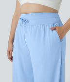 Pantalon large décontracté grande taille à taille haute avec cordon de serrage poches latérales effet frais InstantCool