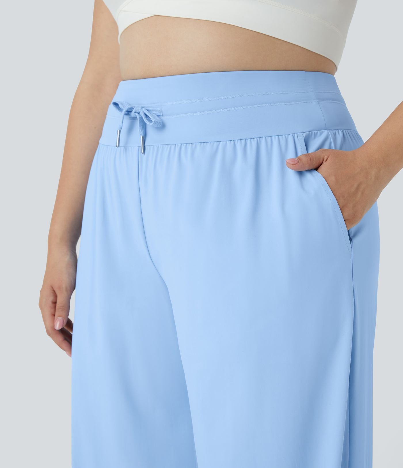 Pantalon large décontracté grande taille à taille haute avec cordon de serrage poches latérales effet frais InstantCool