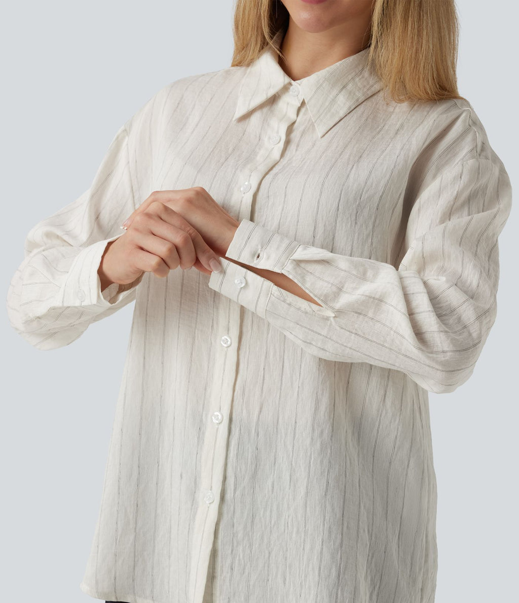 Chemise tailleur à manches longues à rayures mélange lin
