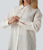 Chemise tailleur à manches longues à rayures mélange lin