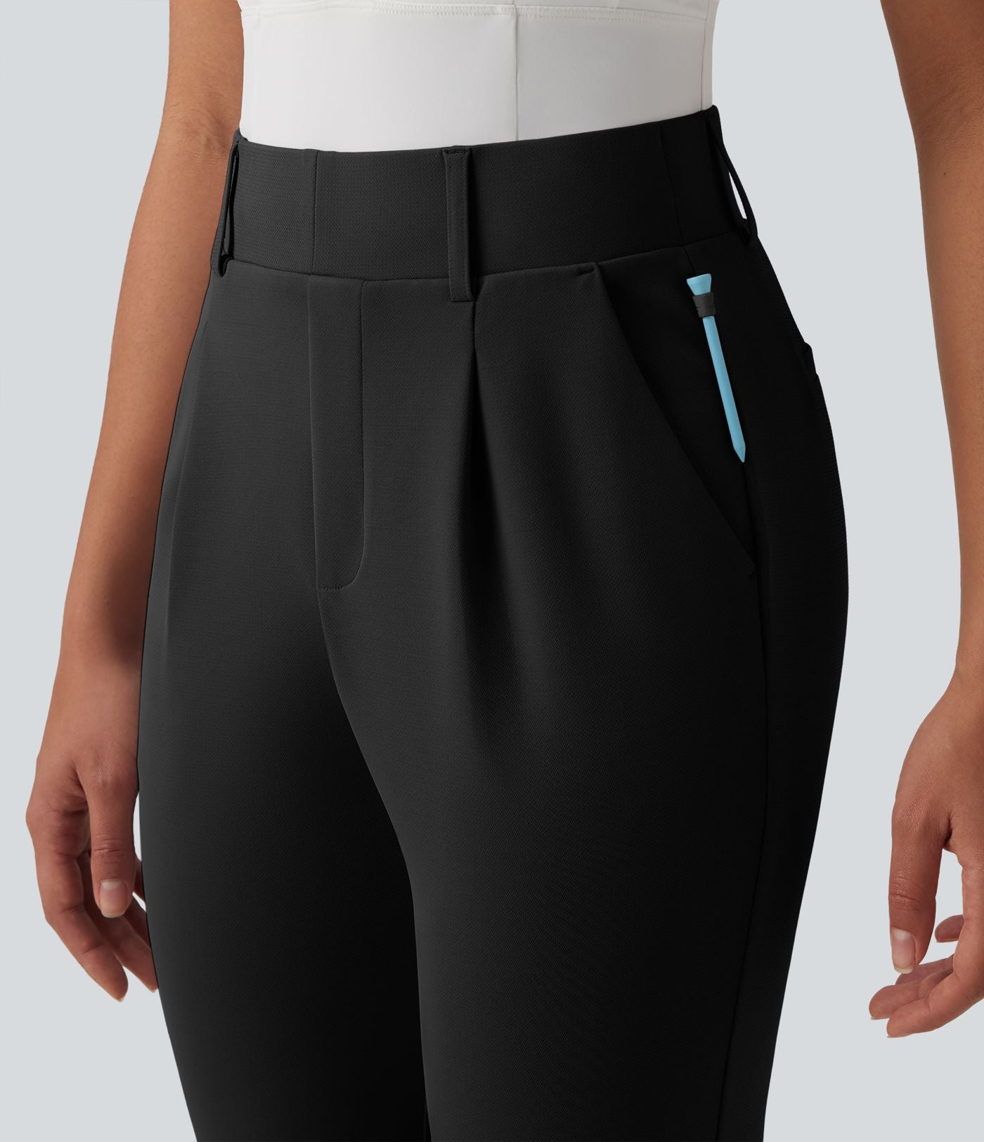 Pantalon de golf fuselé crêpe taille haute avec poches
