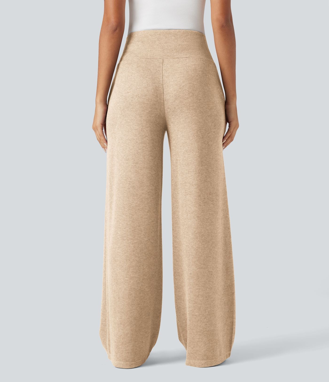 Pantalon jogging large décontracté côtelé gainant taille haute avec cordon de serrage et poches