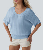 Pull décontracté col V manches courtes
