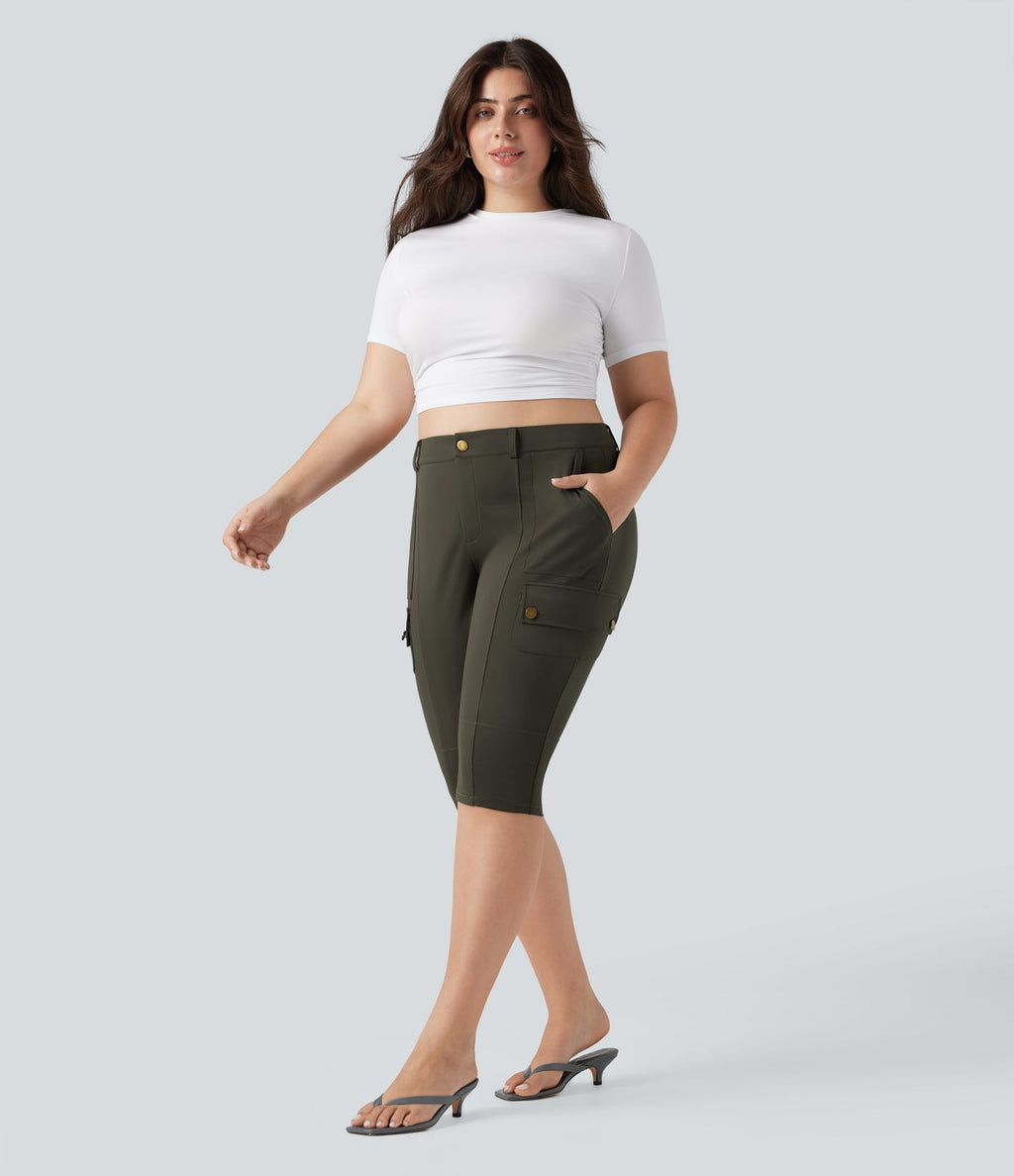 Pantalon cargo grande taille pedal pusher ajusté taille haute DayStretch avec poches