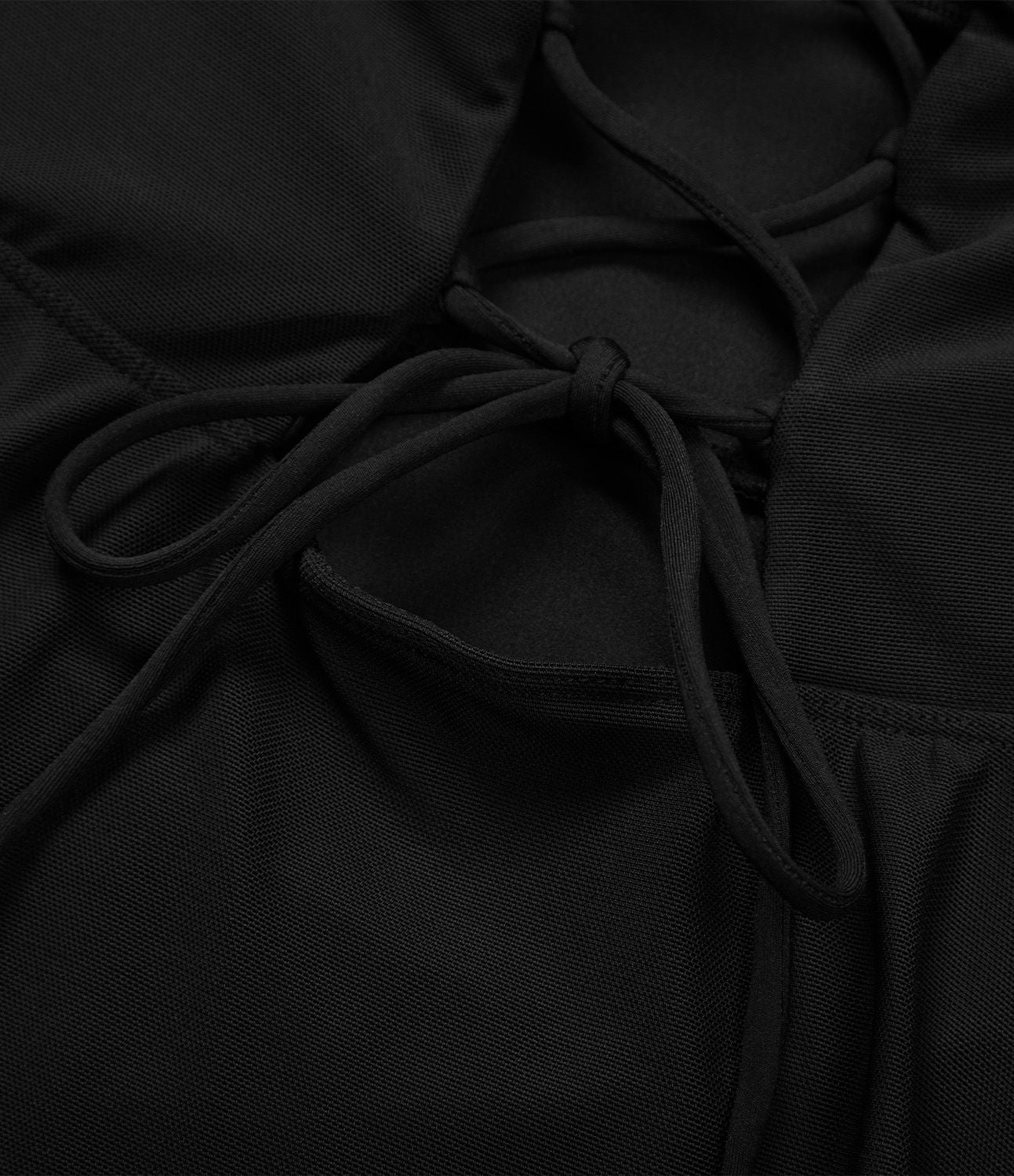 Robe de sport danse mini 2-en-1 laçage asymétrique résille contrastante fluide avec poche A-D