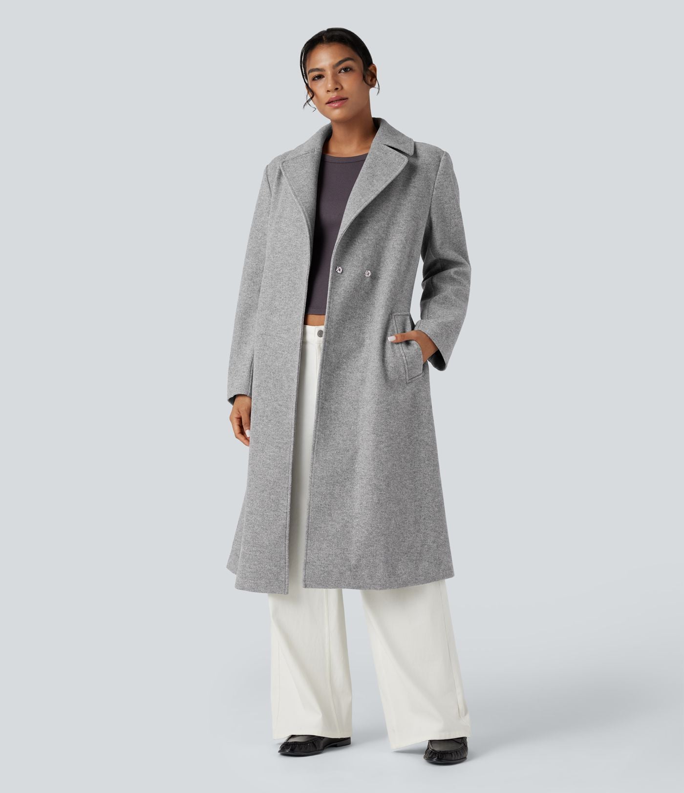 Manteau polaire long ceinturé manches longues avec poches