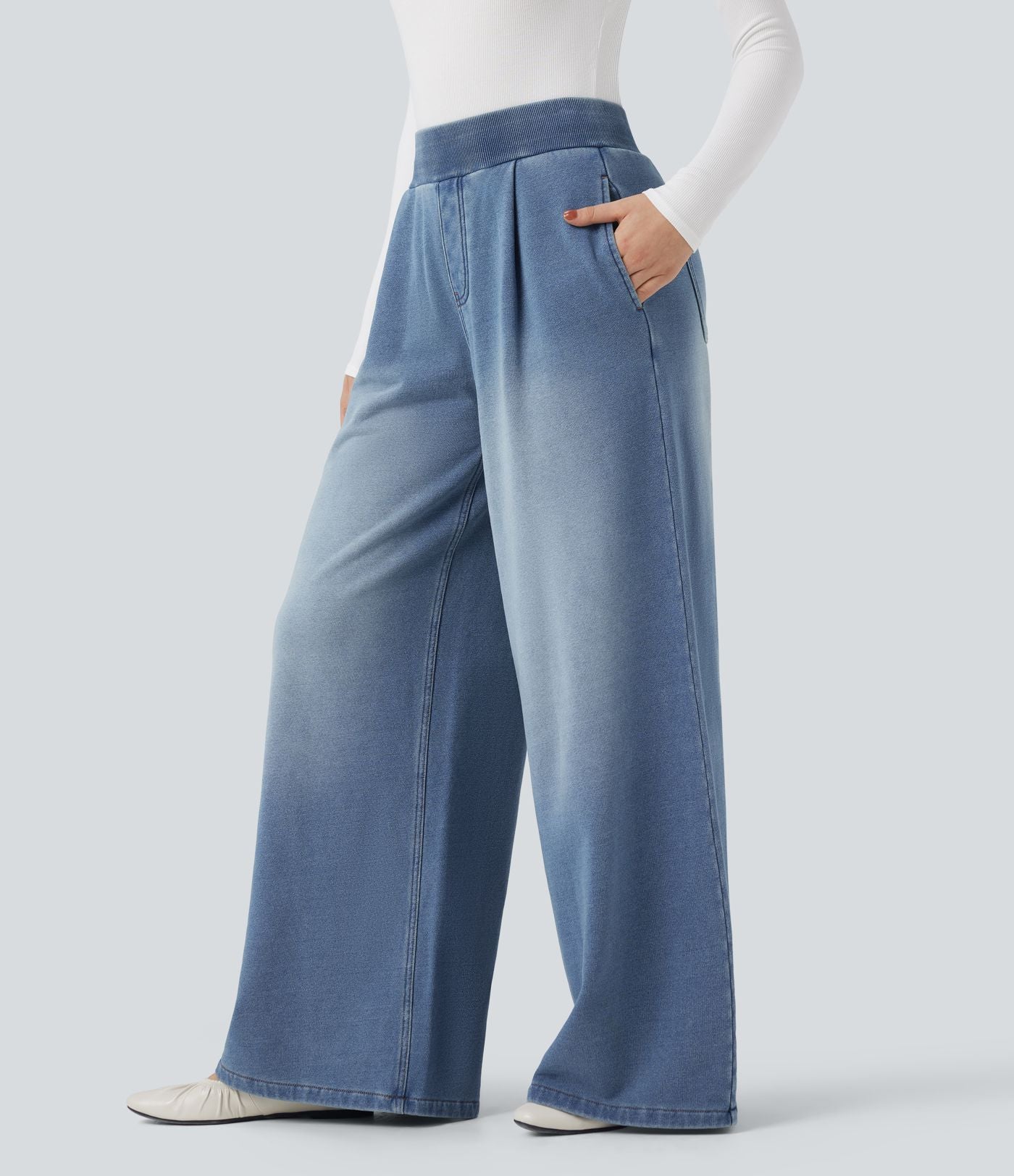 Jean jogging Halara Flex™ large évasé molleton français taille mi-haute avec poches