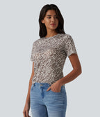 T-shirt casual imprimé zèbre col rond à manches courtes