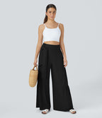 Breezeful™ Pantalon Large Casual Taille Haute Froncé à Nouer Devant et Dos Fluide Séchage Rapide