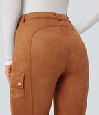 Pantalon cargo équestre en suède, taille haute, avec poches