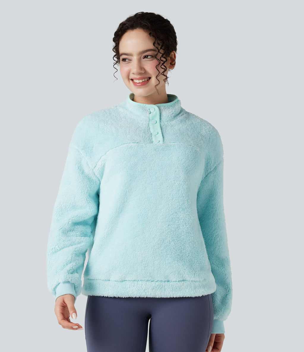 Sweat-shirt polaire col montant boutonné