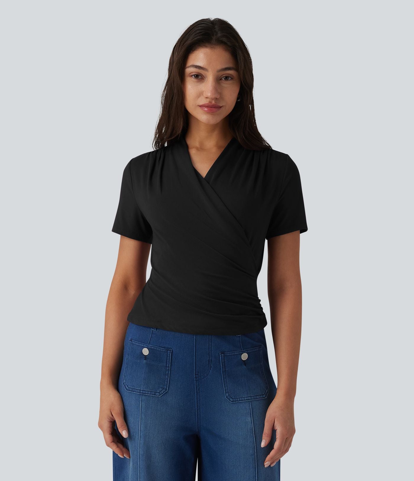 Blouse col V manches courtes pour le bureau