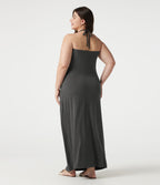 Robe maxi grande taille col halter dos nu avec lien au dos et poches
