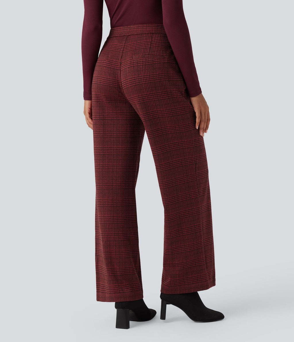 Pantalon tailleur droit Halara Flex™ taille haute pied-de-poule à carreaux avec poches