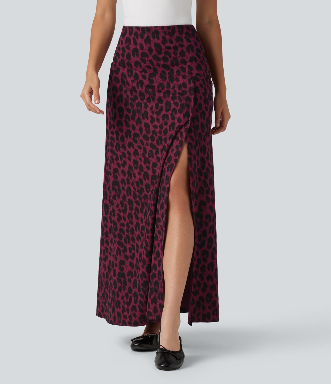 Jupe casual maxi gaufrée léopard taille haute gainante à poche