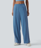 Pantalon décontracté mi-taille coupe droite à séchage rapide à rayures color block avec poches - UPF40+