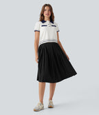 Jupe midi casual taille haute plissée séchage rapide avec poches
