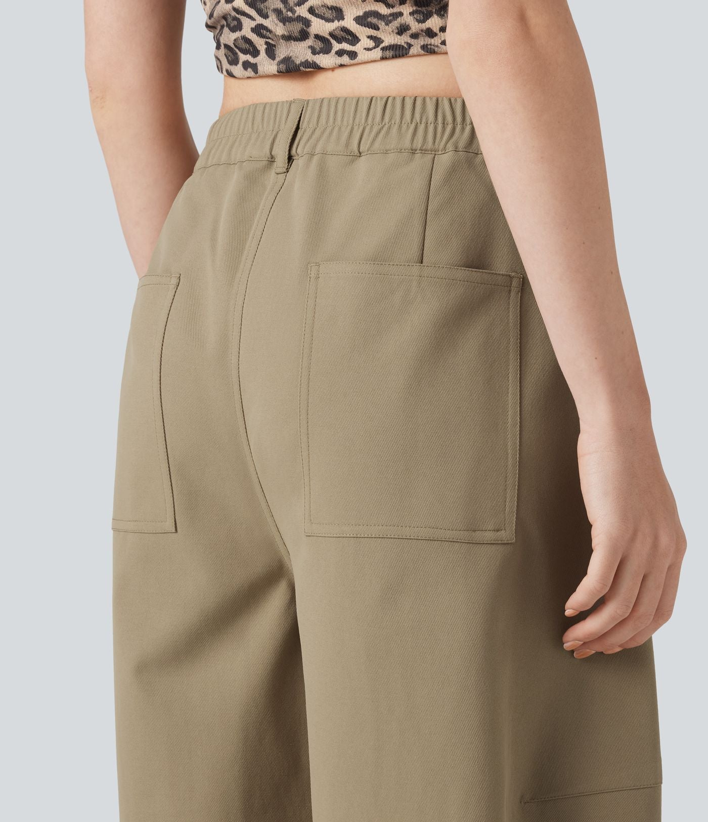 Pantalon décontracté coupe barrel taille haute avec poches