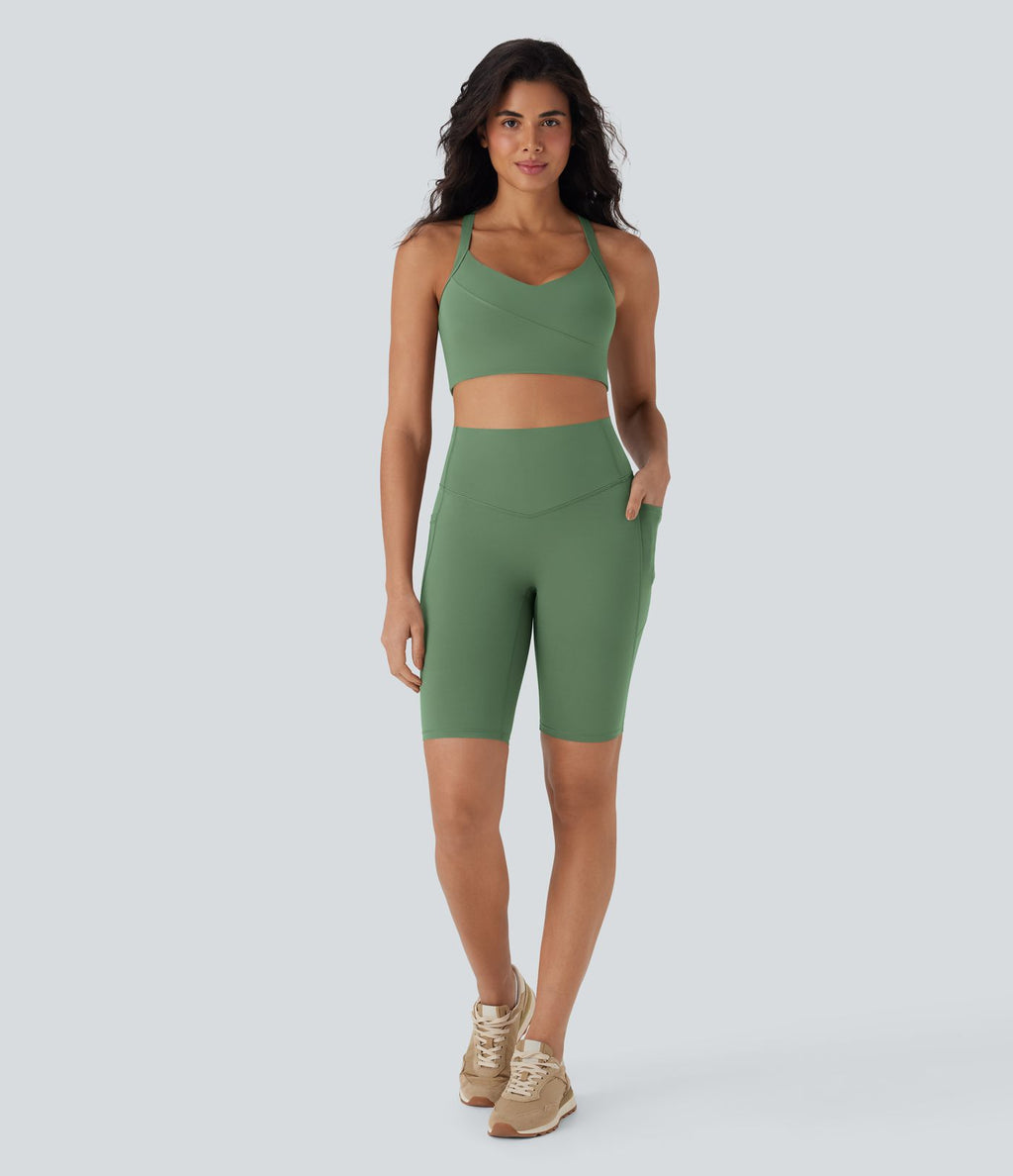 Short cycliste 22,8 cm d'entraînement gainant taille haute avec poches Halara UltraSculpt™