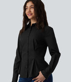 Chemise casual manches longues à ourlet arrondi