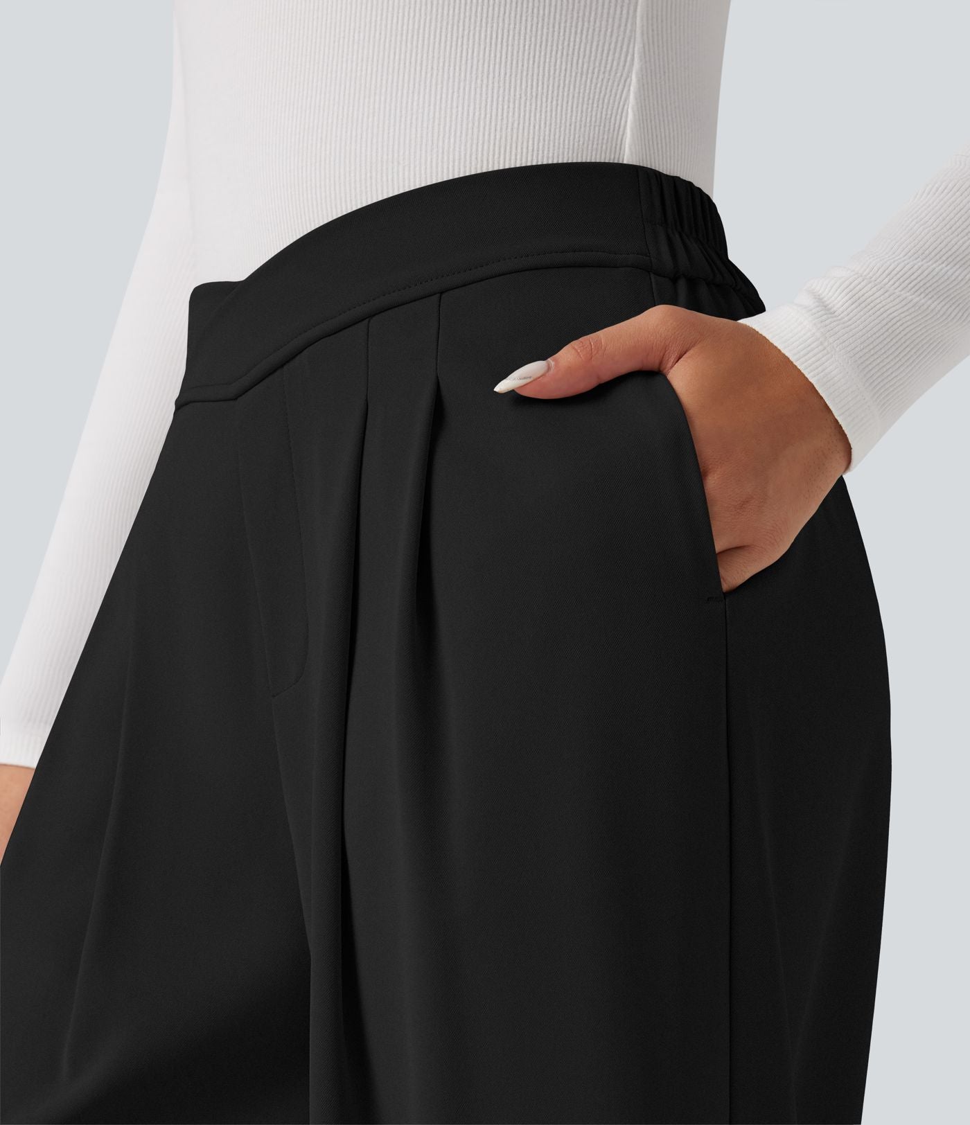 Pantalon tailleur large taille haute croisée avec poches