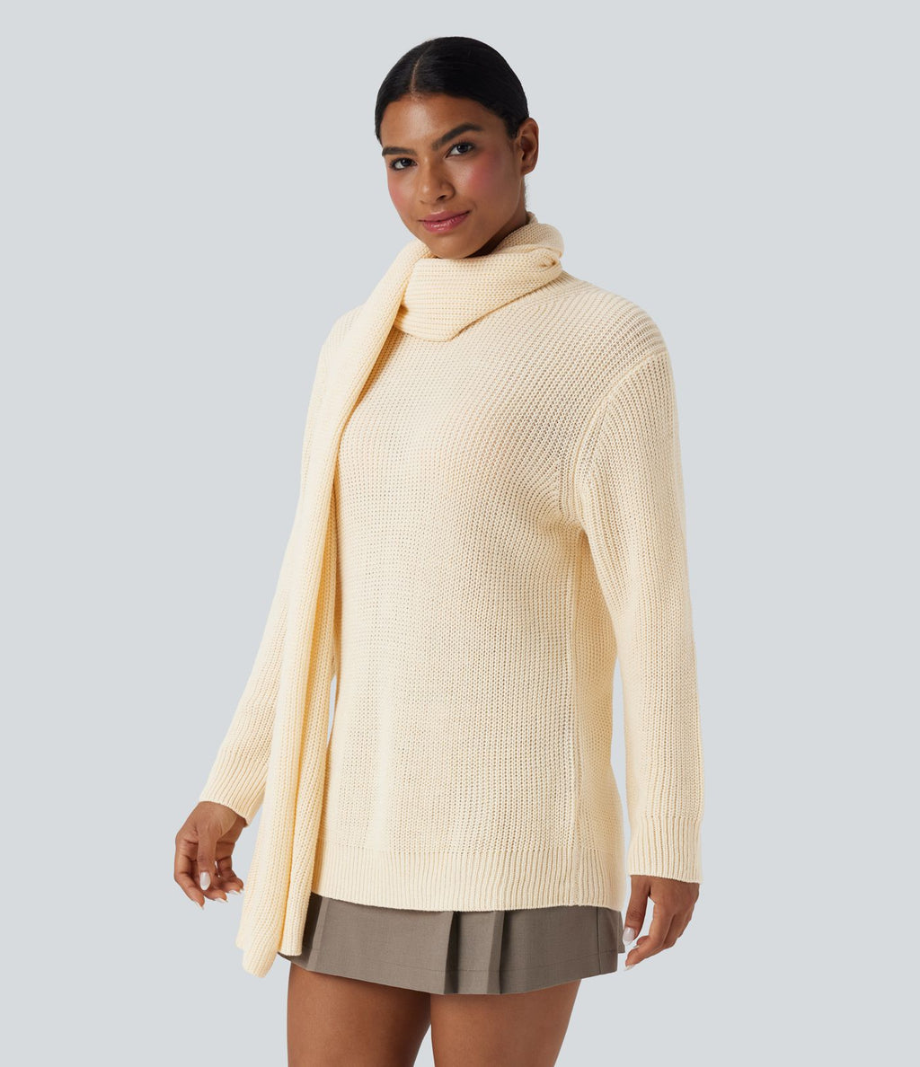Pull travail col rond manches longues avec écharpe