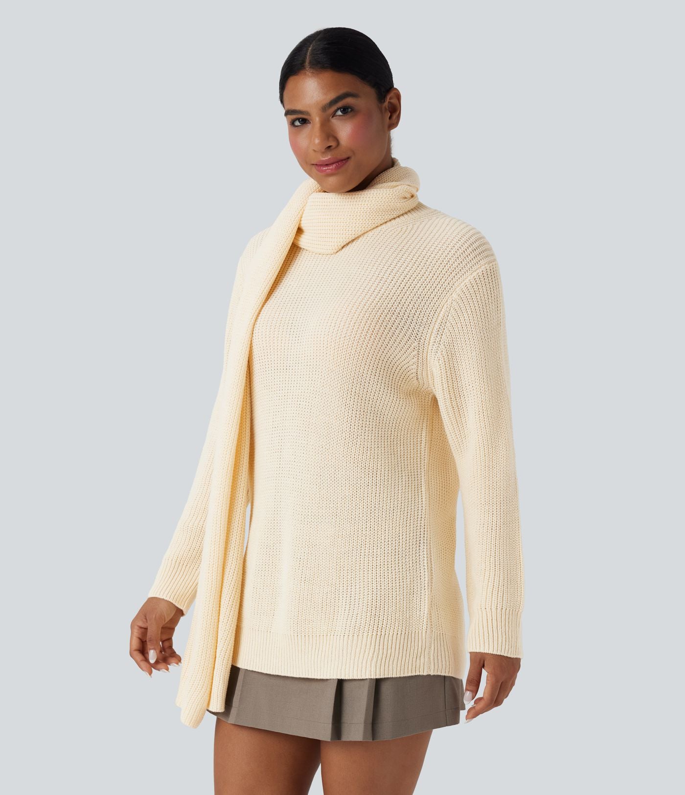 Pull travail col rond manches longues avec écharpe