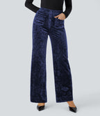 Pantalon Casual en Velours Taille Haute avec Bouton Multipoches Droites