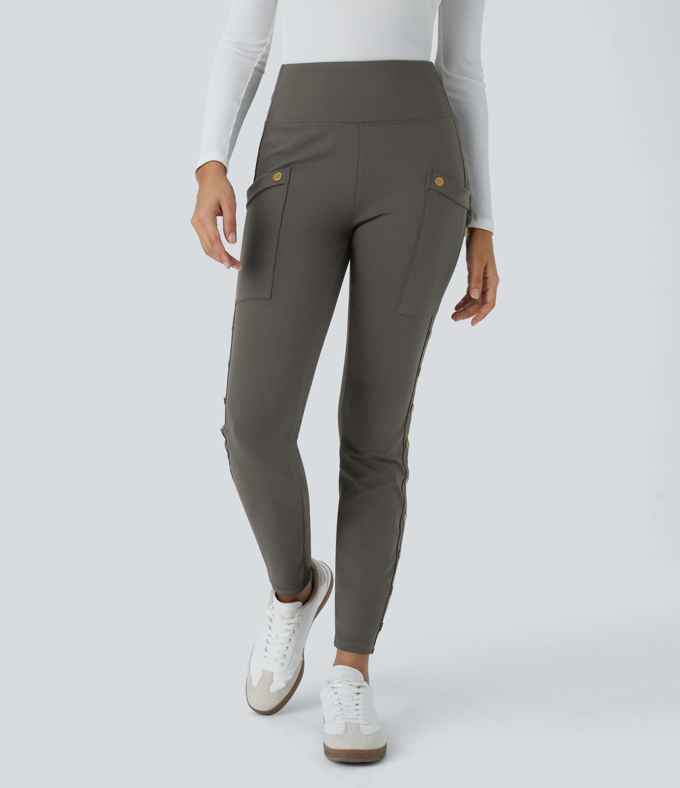 Pantalon taille haute ajusté longueur cheville avec poches décoratives DayStretch
