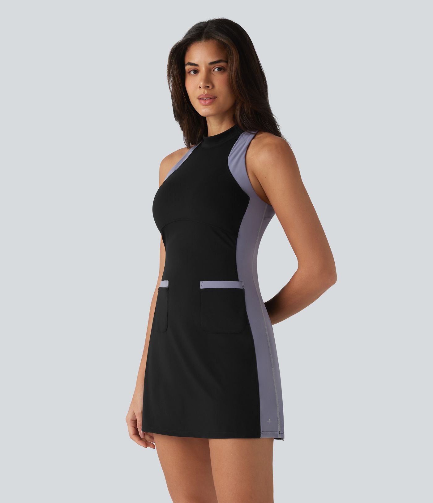 Halara UltraSculpt™ Robe mini de golf sans manches col cheminée color block avec poches