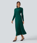 Robe mi-longue côtelée manches longues avec poches