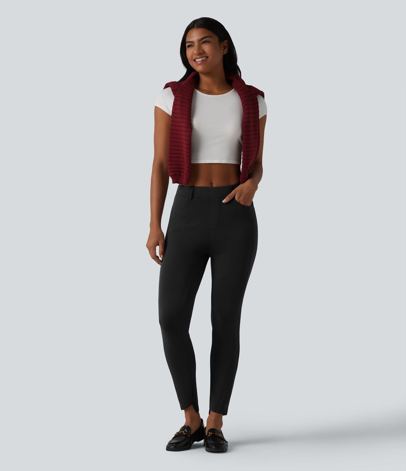 SpacerTek™ Pantalon casual skinny taille mi-haute avec poches