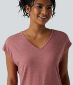 T-shirt décontracté chiné ample à manches courtes et col V