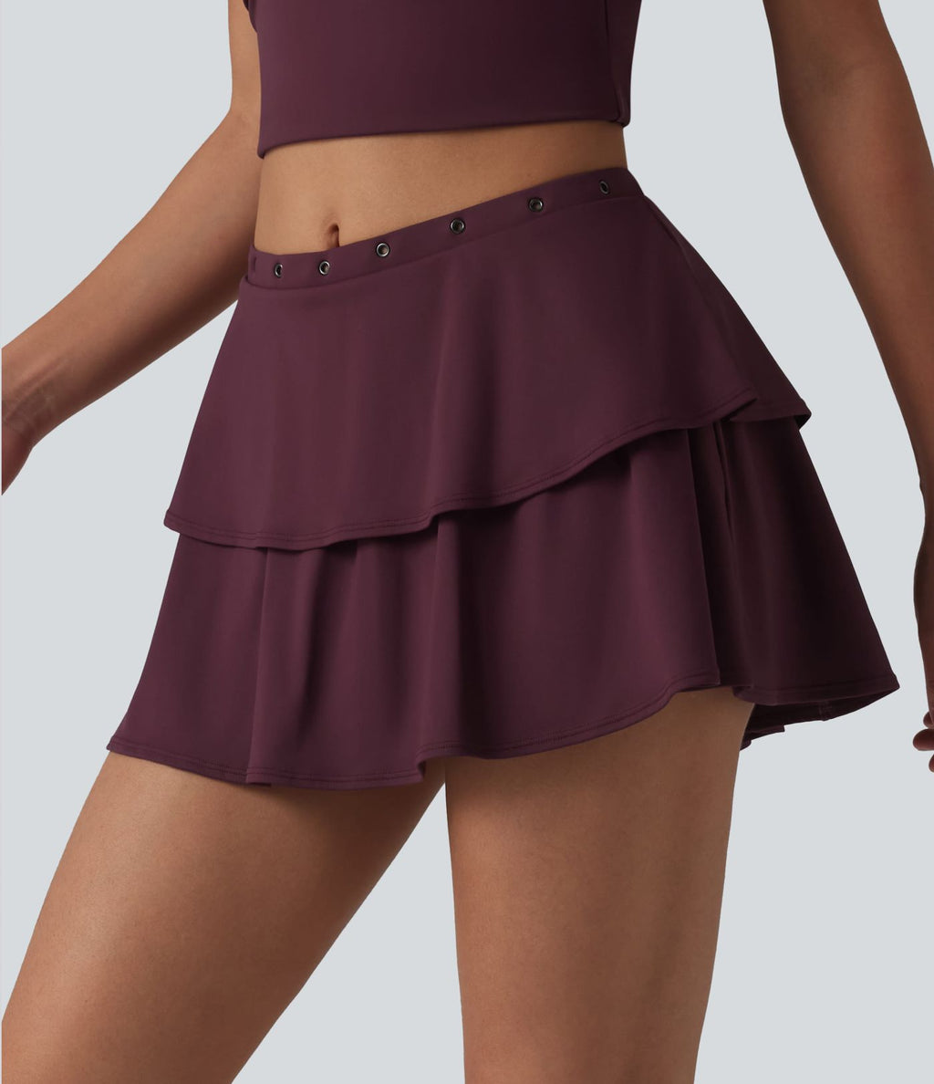 Jupe mini décontractée SoftlyZero™ Airy à volants 2-en-1 taille mi-haute effet frais InstantCool détails œillets avec poche
