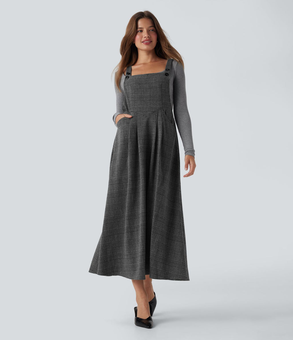 Robe chasuble travail midi pied-de-poule carreaux avec poches