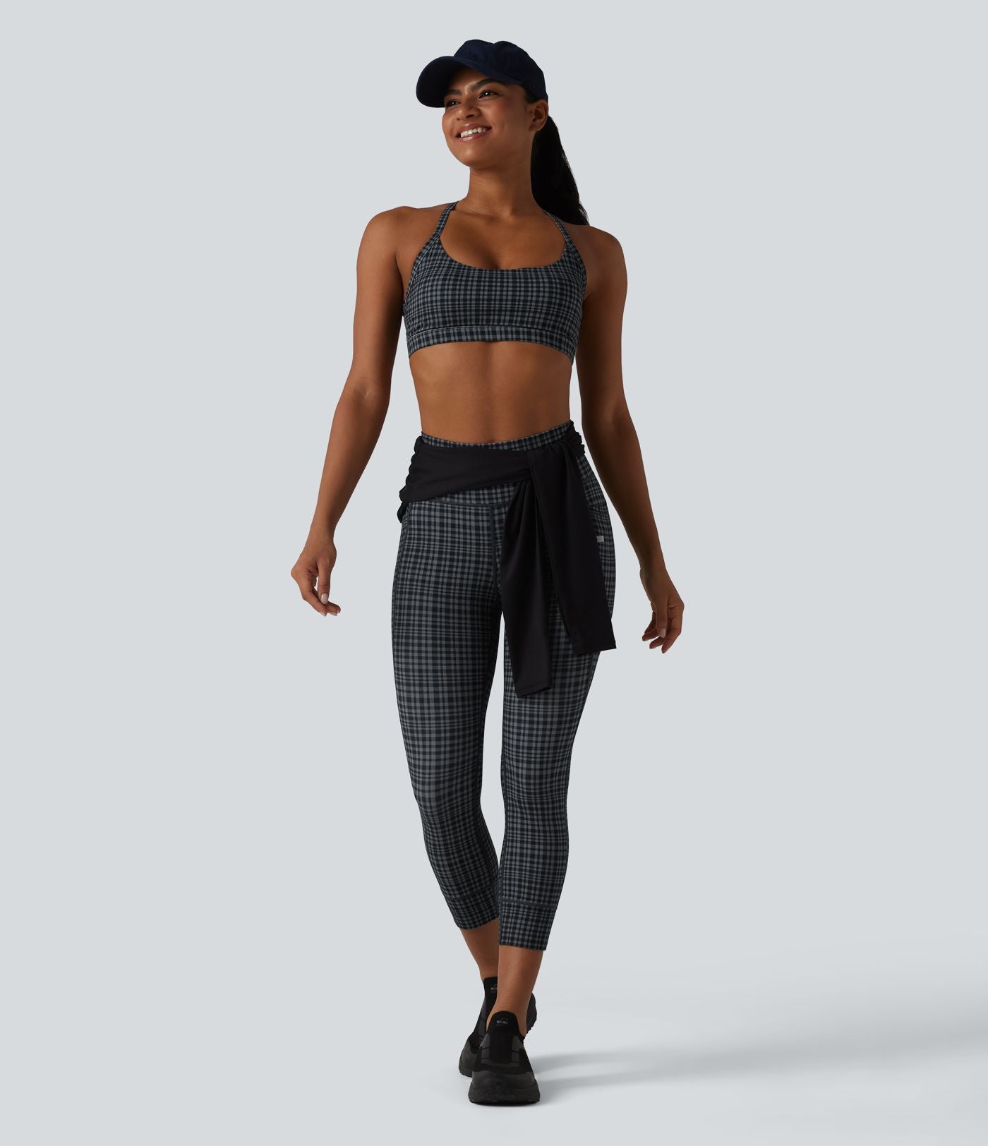Legging corsaire de yoga Halara UltraSculpt™ imprimé à carreaux taille haute avec cordon de serrage et poches