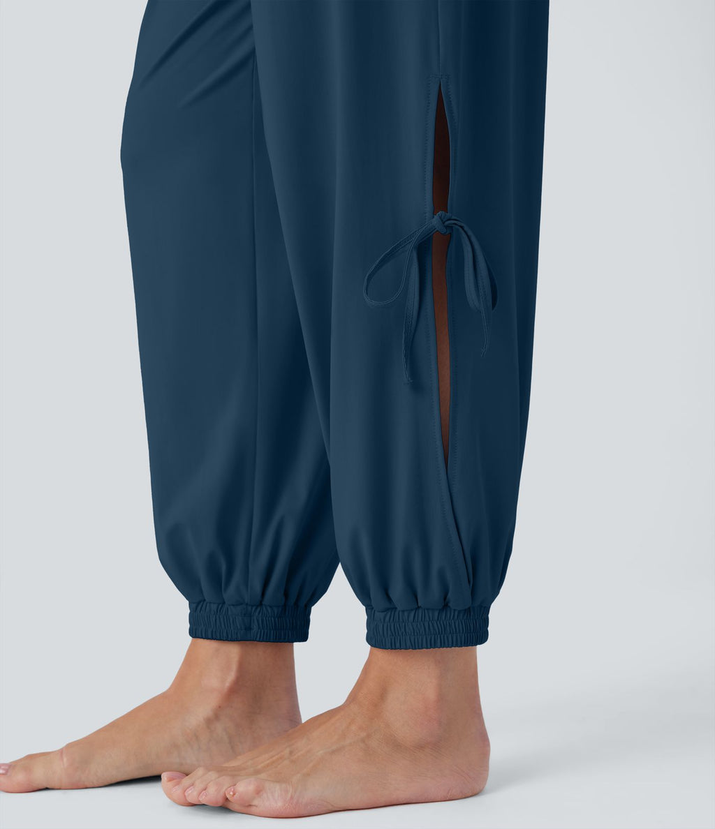Combinaison de yoga col bateau sans manches dos nu avec découpes et poches latérales à cordon de serrage effet frais InstantCool, protection solaire UPF50+
