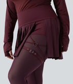 Legging-jupe grande taille à étriers de danse avec mesh contrastant plissé taille haute séchage rapide Breezeful™ et poches