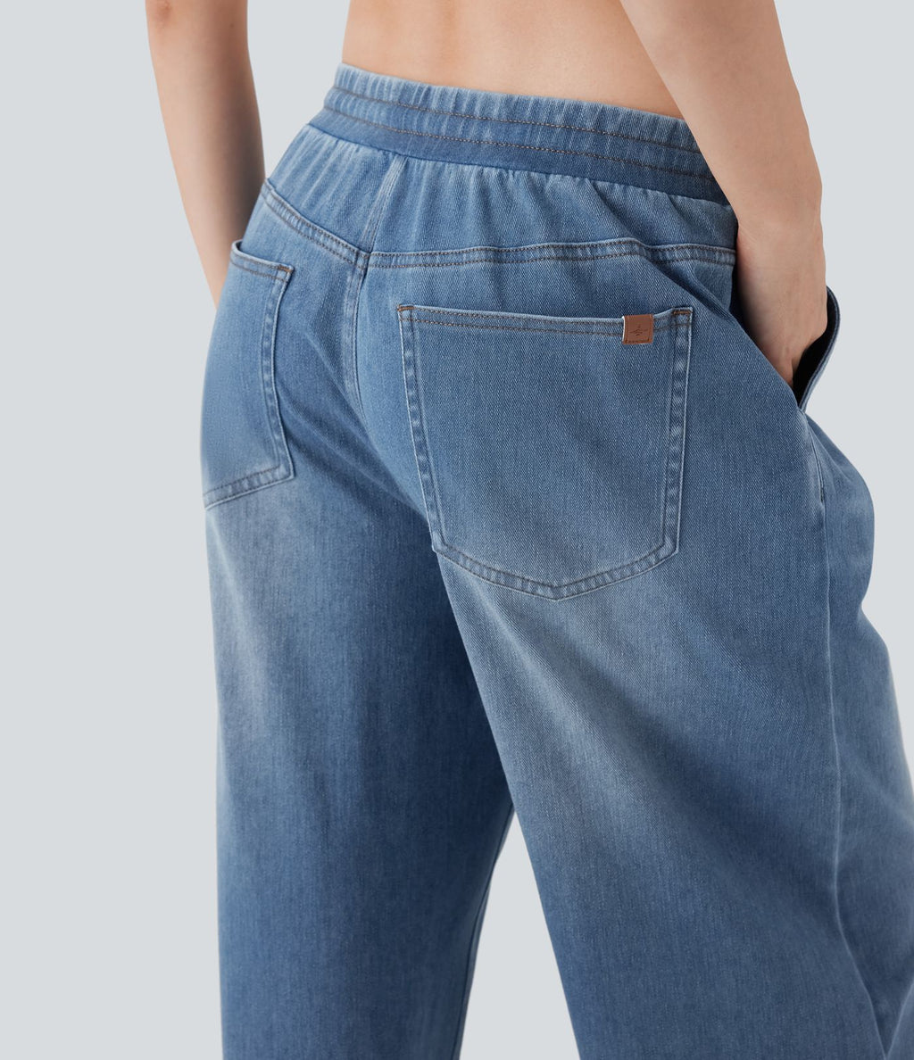 Jean ample en denim extensible à taille basse avec cordon Halara Flex™ avec multiples poches