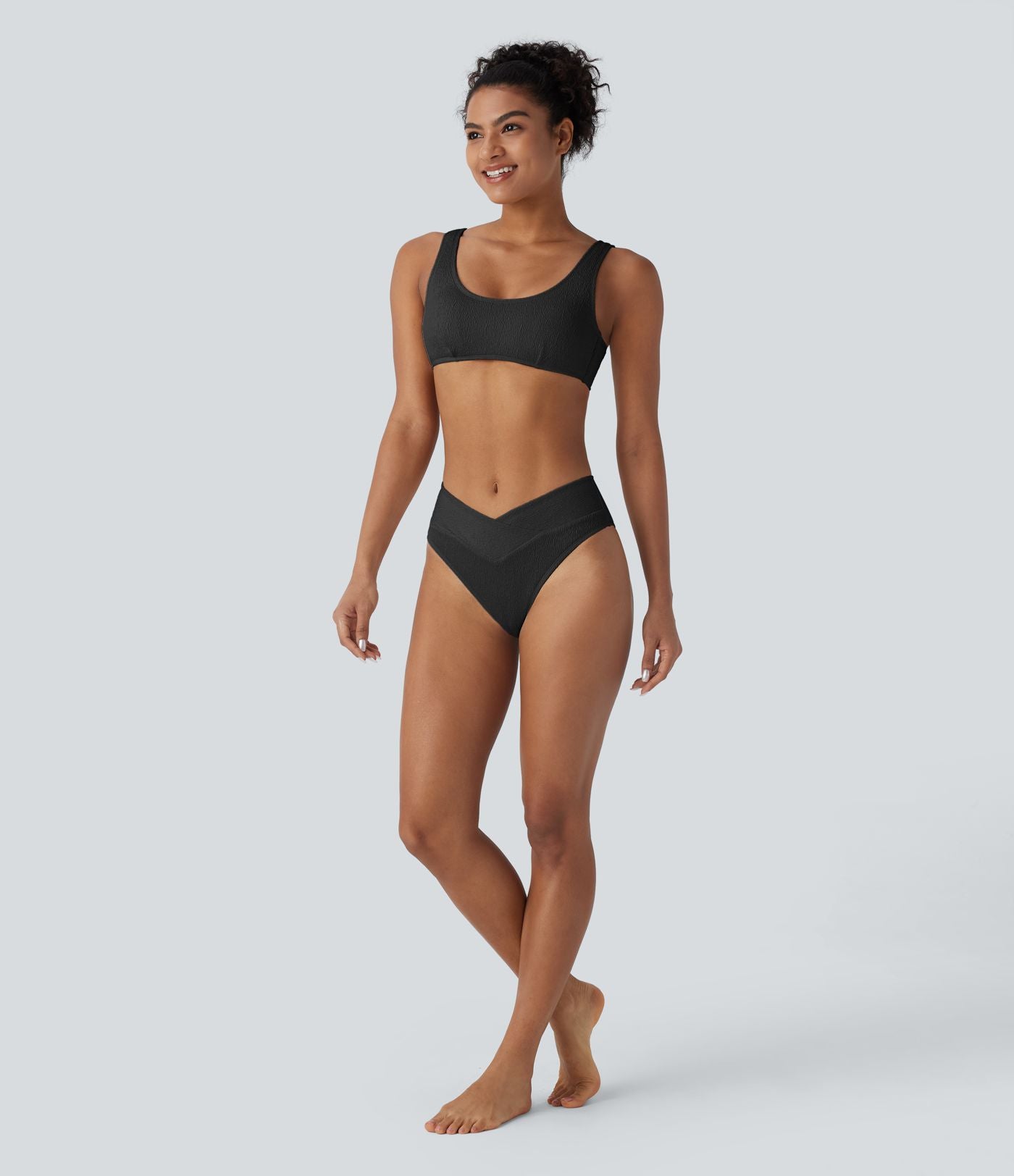 Bas de maillot de bain bikini texturé croisé