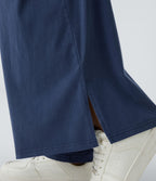 Pantalon Large Casual Taille Haute Boutonnés Fermeture Éclair Plissé Poches Latérales Ourlet Fendu