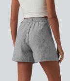 Short casual large aspect lin taille haute avec poches