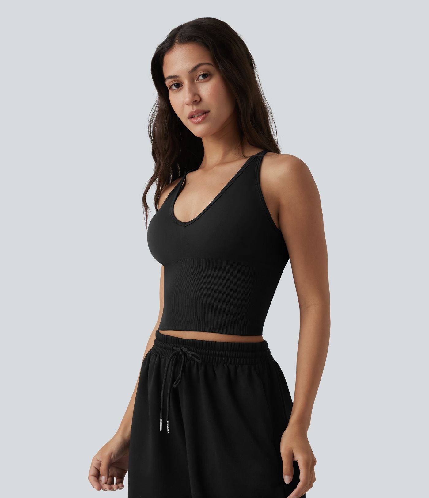 OneForm Seamless Flow Débardeur de yoga crop dos nu croisé décolleté en V profond avec soutien-gorge intégré