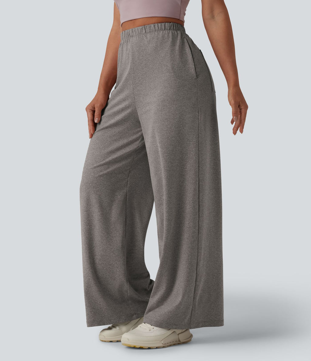 Pantalon de yoga large taille haute avec poches