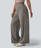 Pantalon de yoga large taille haute avec poches