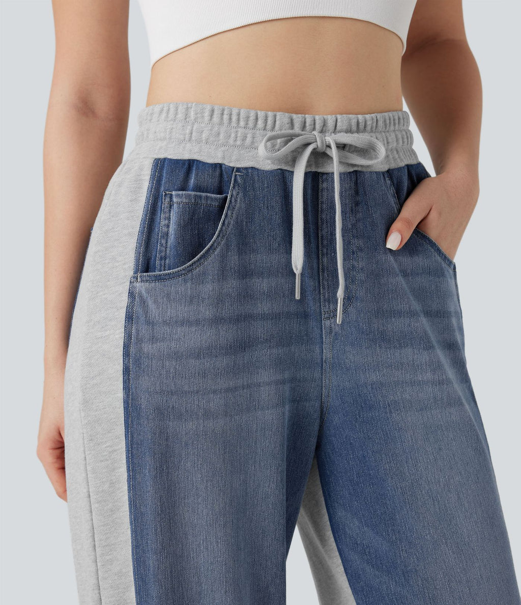 Halara Flex™ Jean larges color block jambes cordon de serrage taille haute avec poches